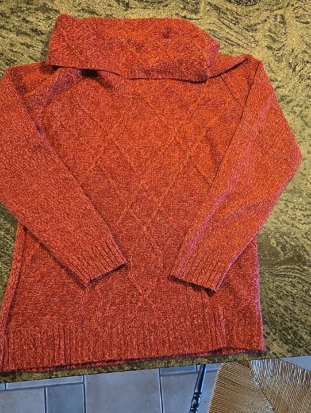Carolyn Taylor Red/Rust Cowl-Neck Diamond Knit Sweater